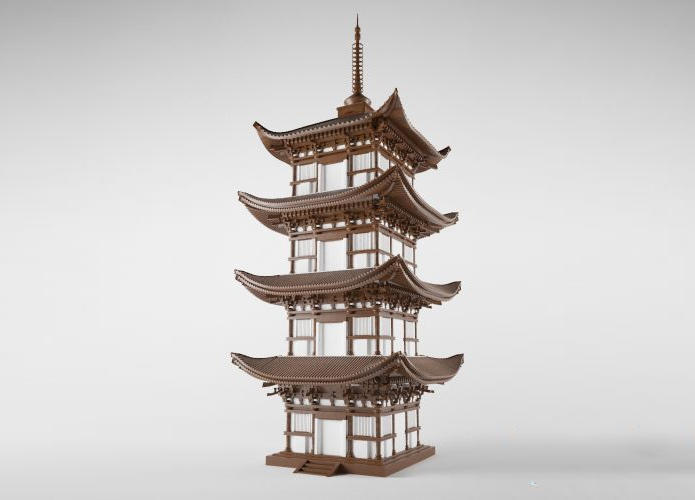 pagoda japan style 高精度日本佛塔3d模型 精细木塔木质结构塔外架