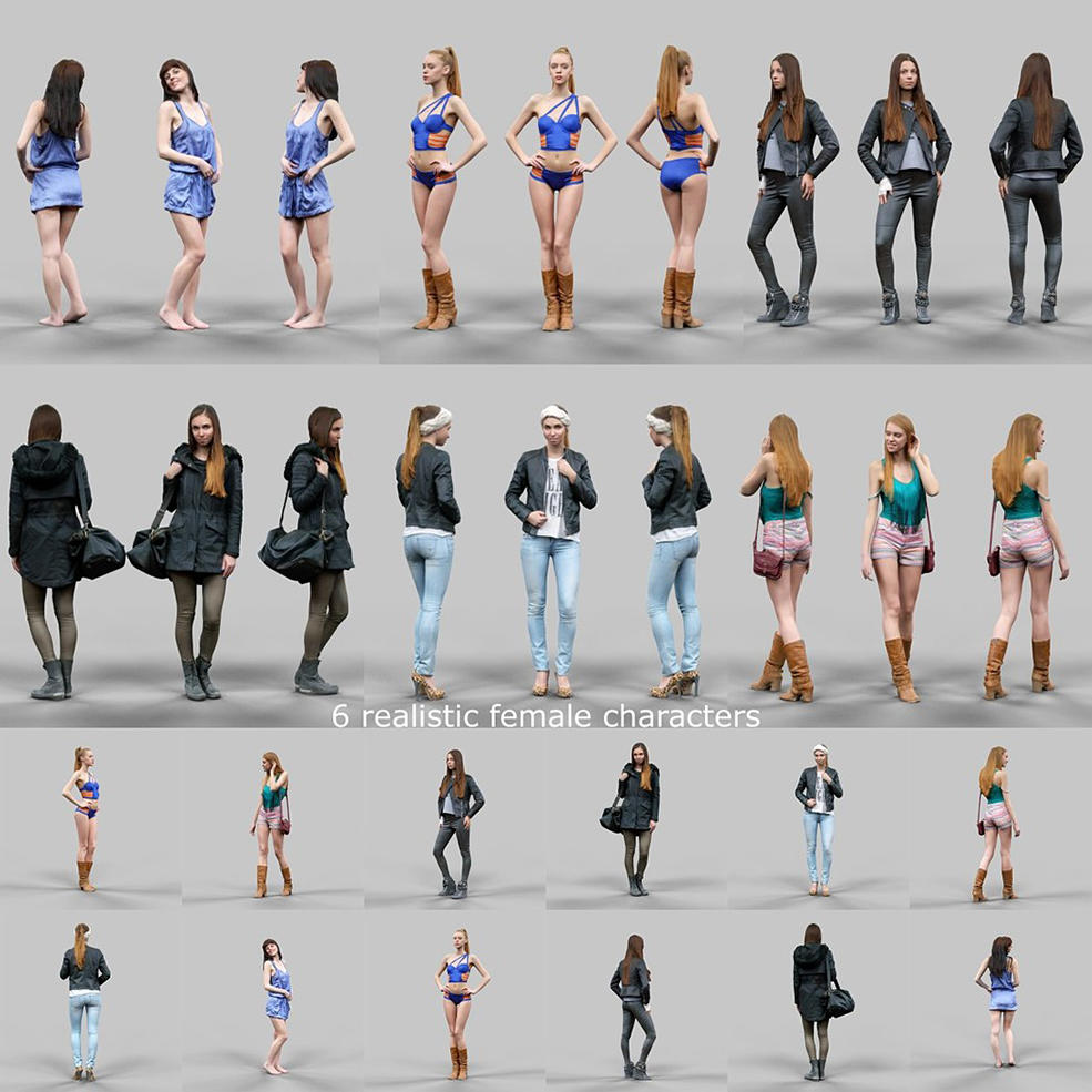 6个高精度女性角色人物3d模型 cubebrush – 6 realistic female