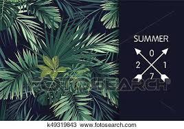 Vector Set - Summer Hawaiian Flyers Design with Green Tropical Plants and Pal...