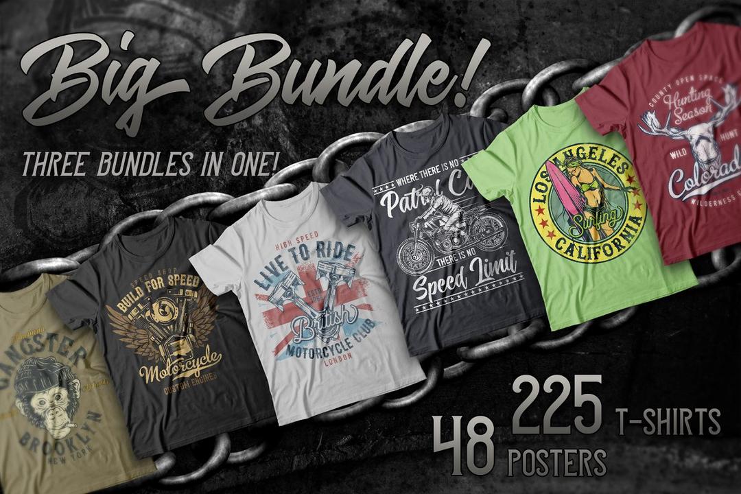 复古图案T恤矢量图 Mega T-shirts Bundle