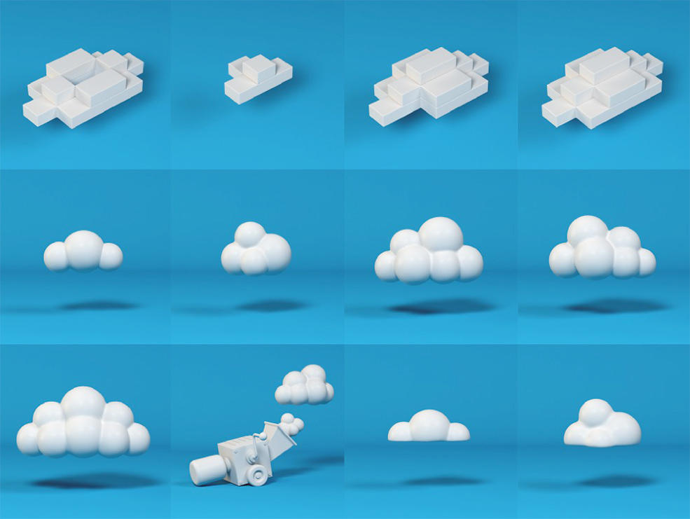 24个低面卡通云朵C4D模型预设合集 cloud pack,3D模型 