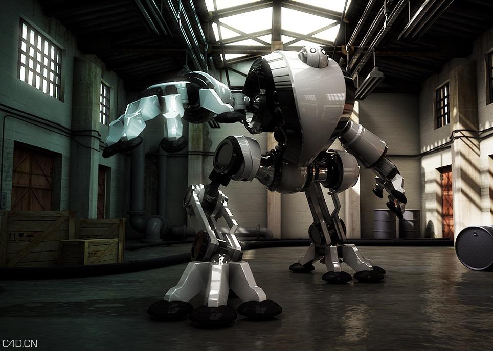 白色机器人C4D模型 含绑定 Robot,3D模型,C4D之家