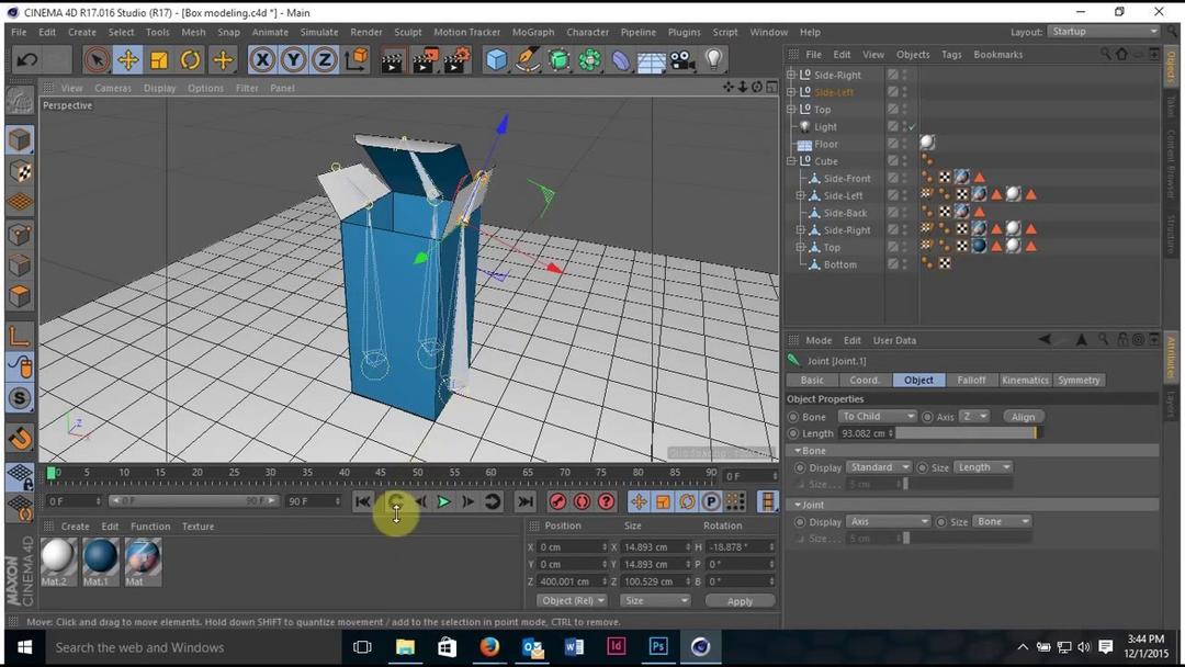 C4D教程 R17版本包装盒子骨骼绑定打开关闭动画教程 