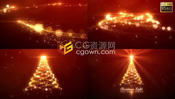 绚丽魔法光线粒子特效绘画圣诞树光庆祝Christmas节日快乐视频片头-圣诞节AE模板 