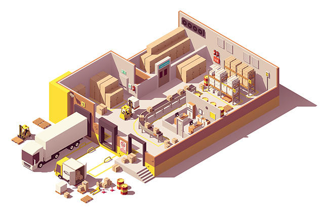 vectorwarehousecrosssection3067211等距低聚仓库矢量图仓储物流等距