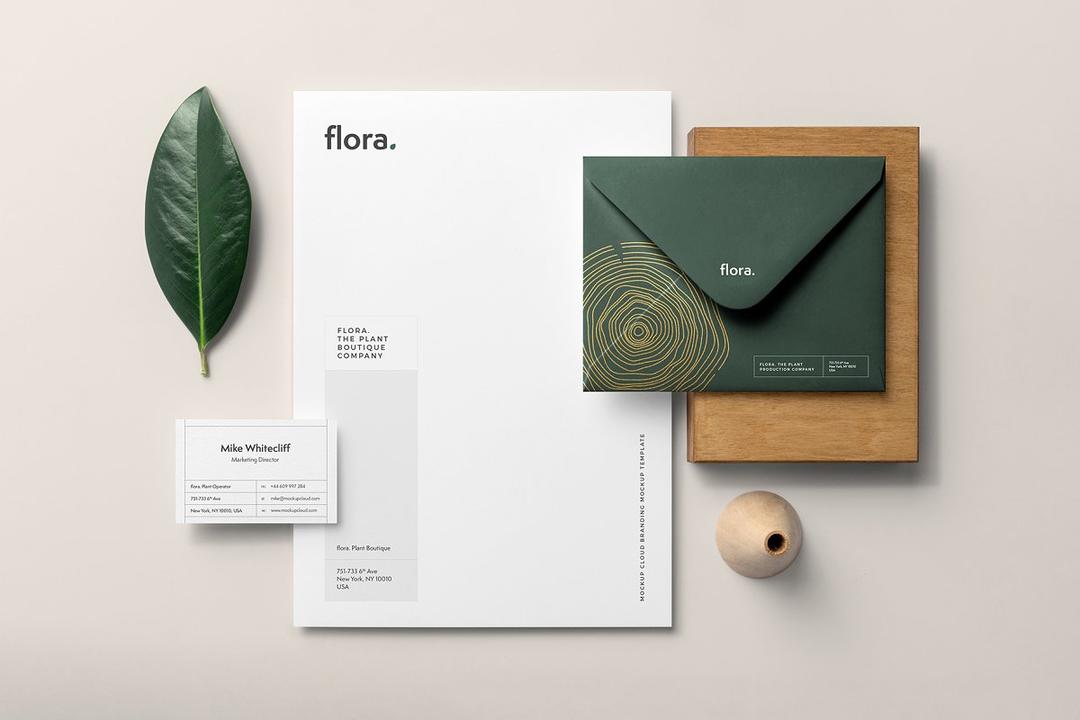 Flora Branding Mockup 4117037 鲜花店信封样机  绿植品牌样机