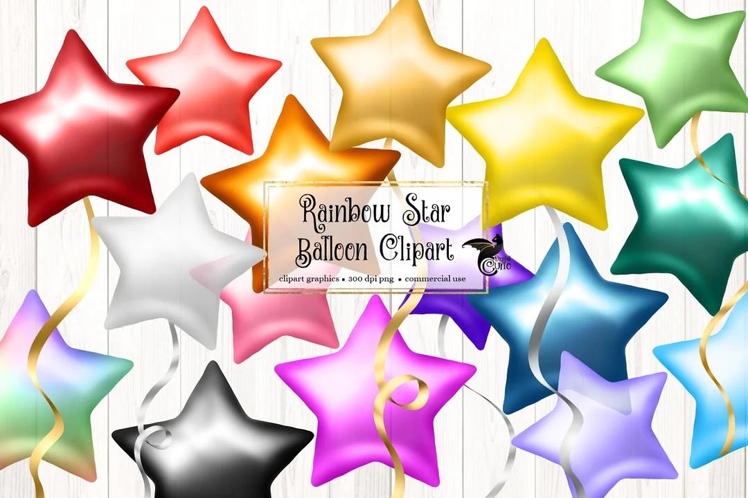 Rainbow Star Balloons Clipart彩虹星气球剪贴画