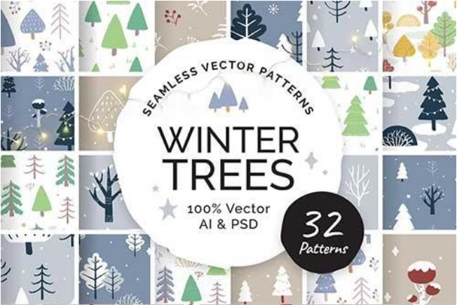 Winter Christmas Tree Patterns 圣诞元素无缝纹理
