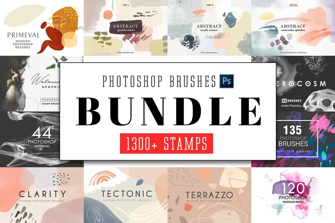 1300+水彩绘画ps印章笔刷+图层样式巨无霸套装[ABR,ASL] All Photoshop Stamp Brushes Bundle