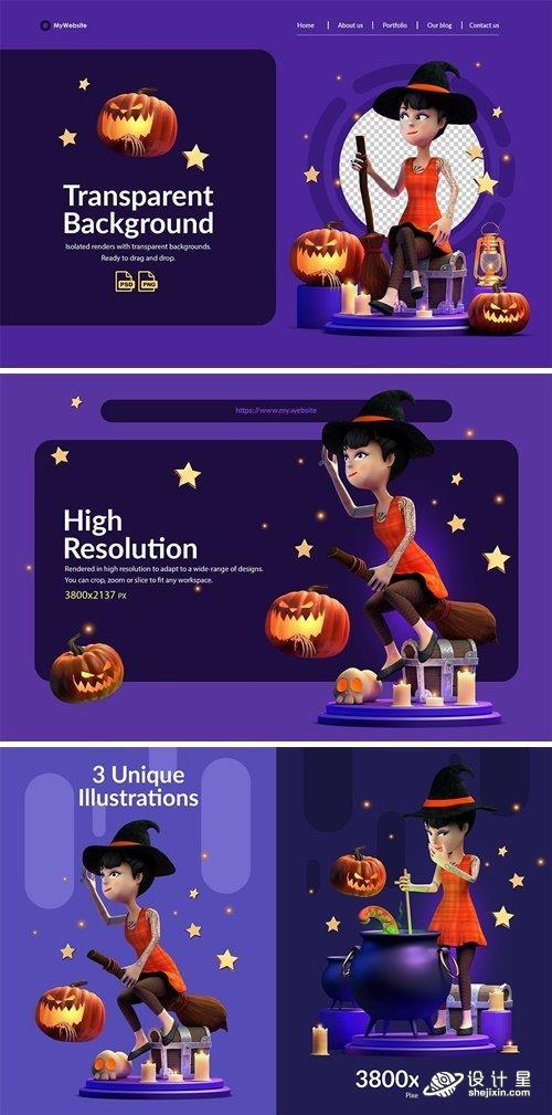 万圣节人物3D插图 Halloween Character 3D Illustrations A6YAZRK 