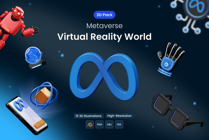  Virtual Reality 3D Render Illustration VR元素3D插画