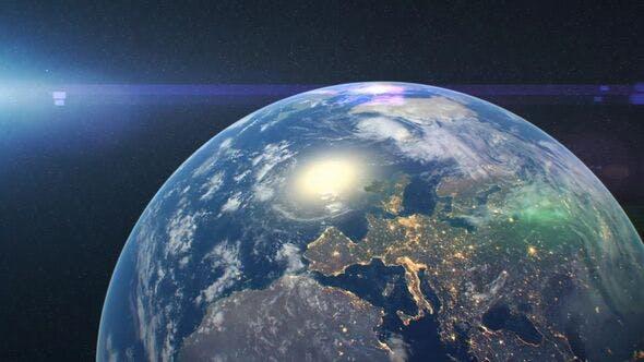 Planet Logo 10535352 AE模板 地球旋转一周24小时变化效果耀斑地平线露出标志动画