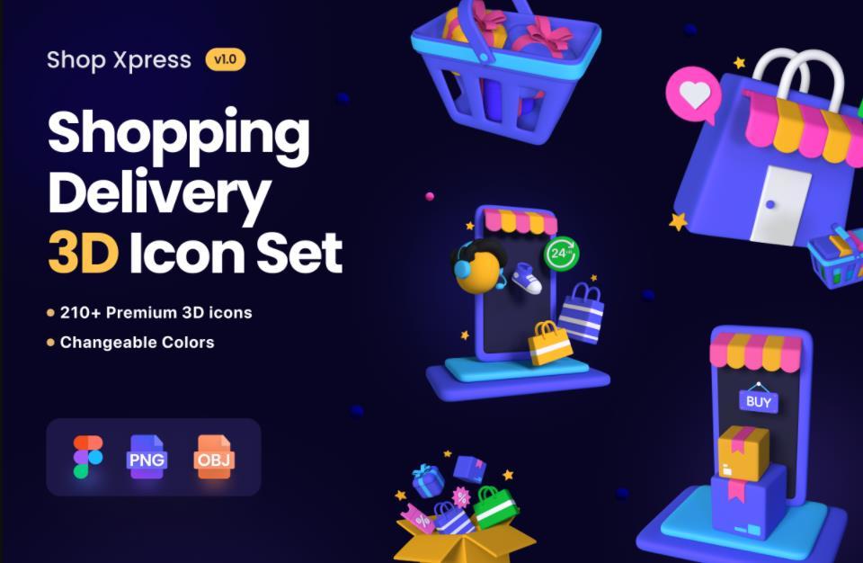 UIHUT - 3D Shopping Illustration Icon Pack - Shop Xpress  3D购物插图图标素材