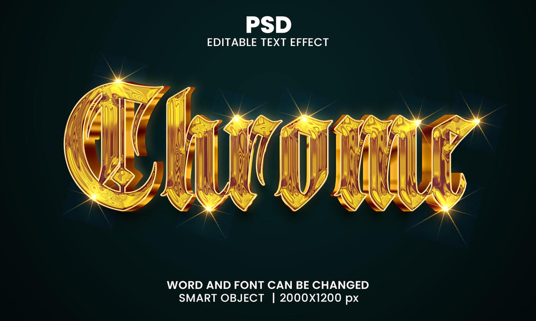 Chrome golden 3d Text Effect Style PS金色3D文字样式效果风格 3d Editable Text Effect Style