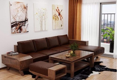 Modern Living Room Wooden Sofa Interior Scene