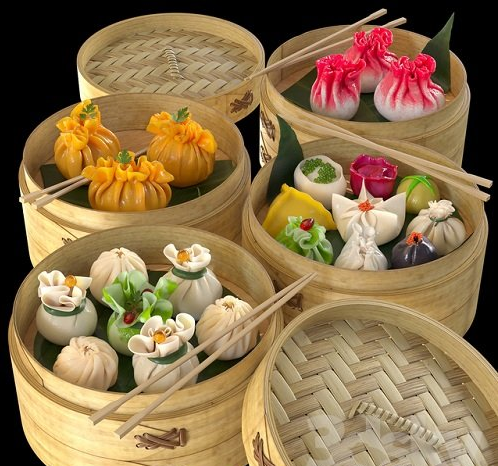 Dim Sum Dum Sam Chinese dumplings包子饺子蒸笼模型