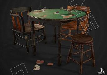 Pokertable Props set 3D Model