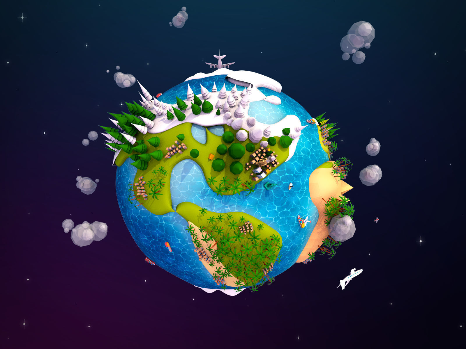 Cgtrader – Cartoon Lowpoly Earth Planet 2 Low-poly 3D model