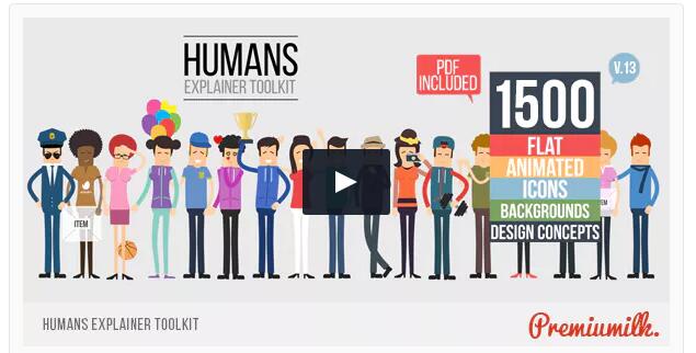 二维卡通角色人物解说场景图标MG动画元素包  Humans Explainer Toolkit