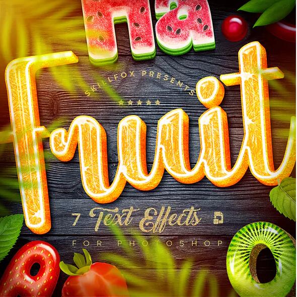 缺 GraphicRiver - Fruit Text Effects х7 Psd 23363564