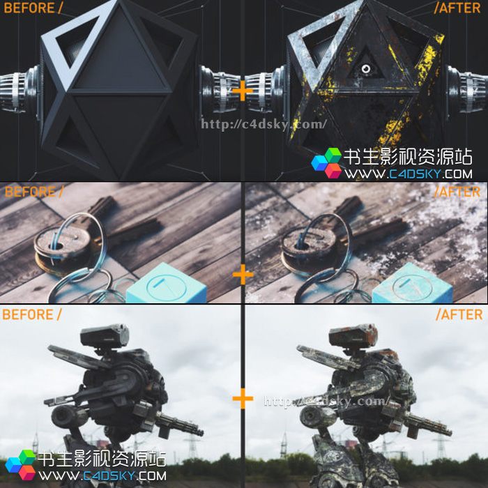 C4D Octane渲染器污垢划痕磨损效果脚本PXL DIRT Rig for Octane+使用教程