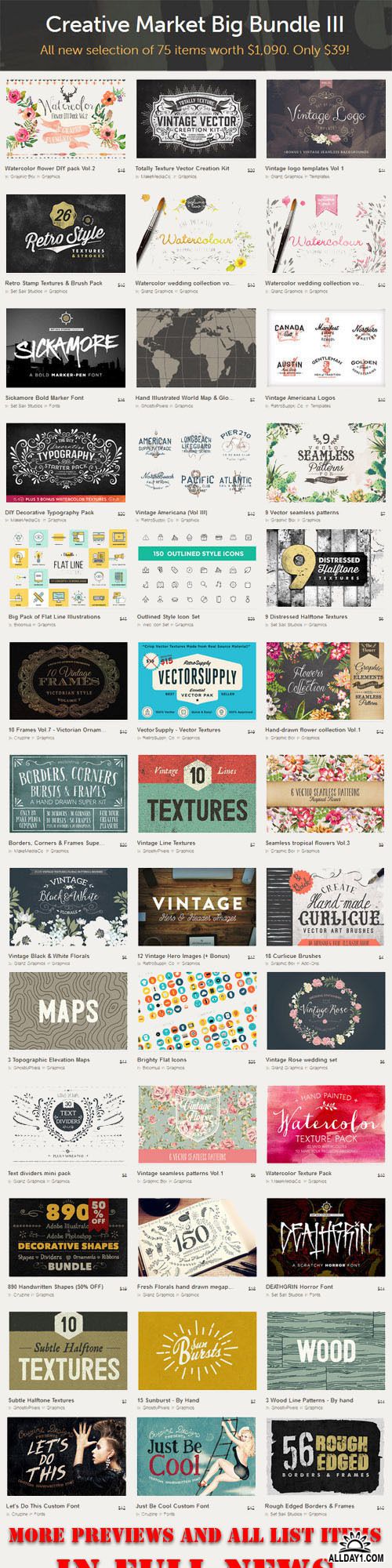 Creative Market Big Bundle III - 75 Premium Items
