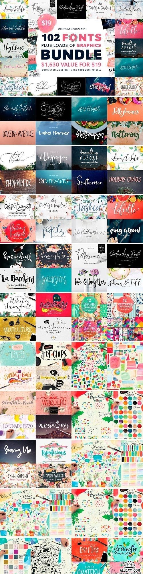 102 Fonts & Graphics Bundle 1778651