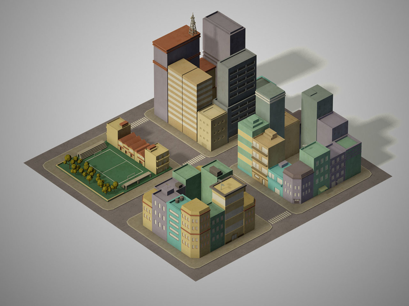 Cubebrush - Lowpoly pack of 4 city blocks.