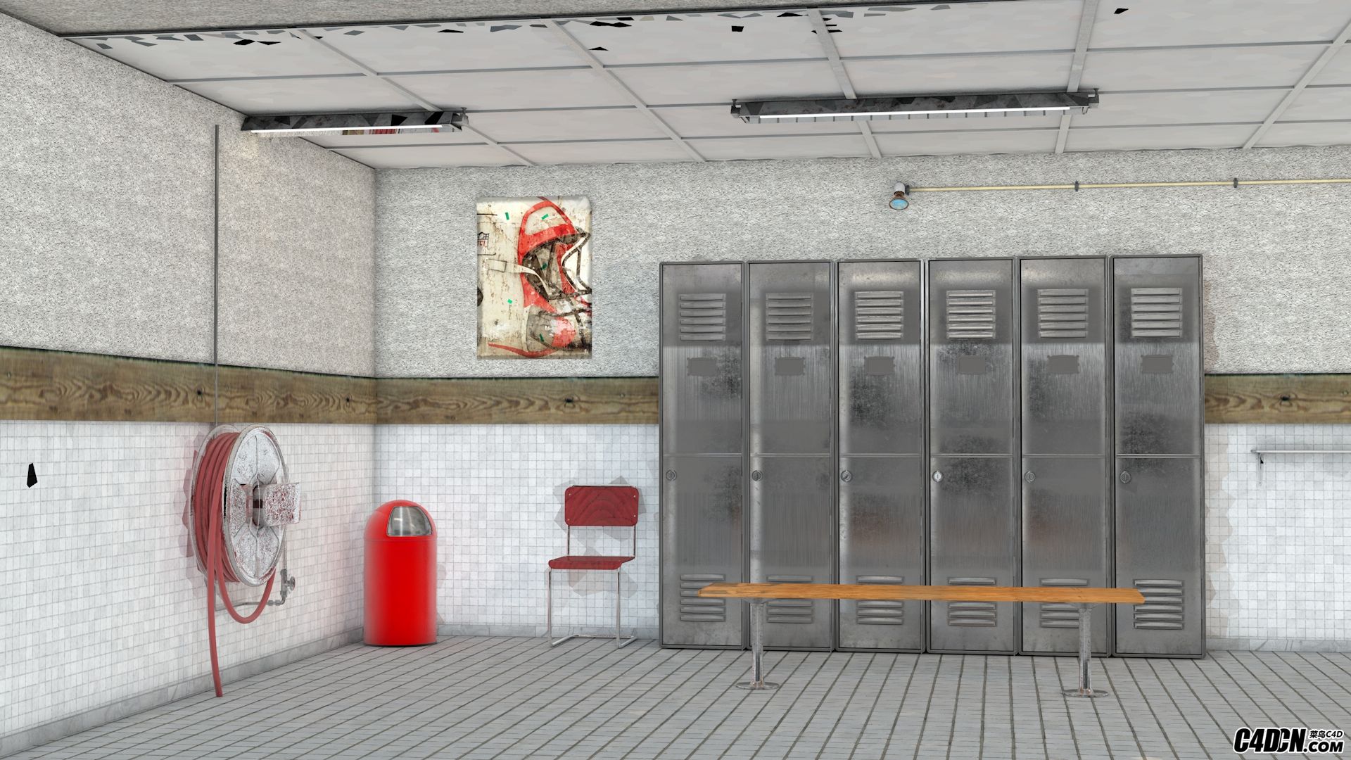 C4D 更衣室消防室模型 Locker Room Model