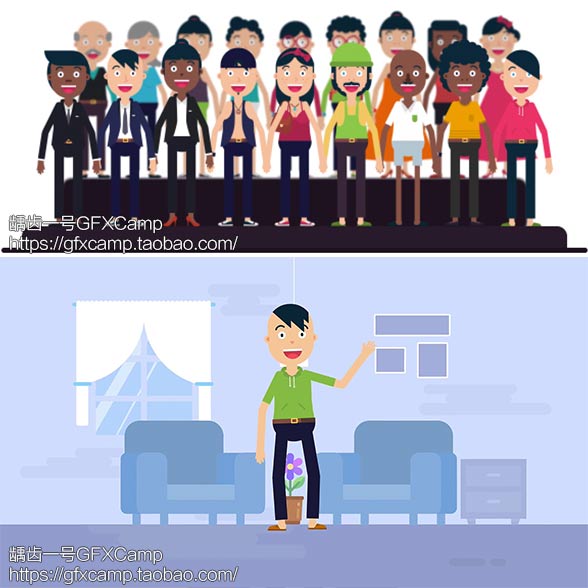 扁平化卡通人物角色场景介绍片头MG动画