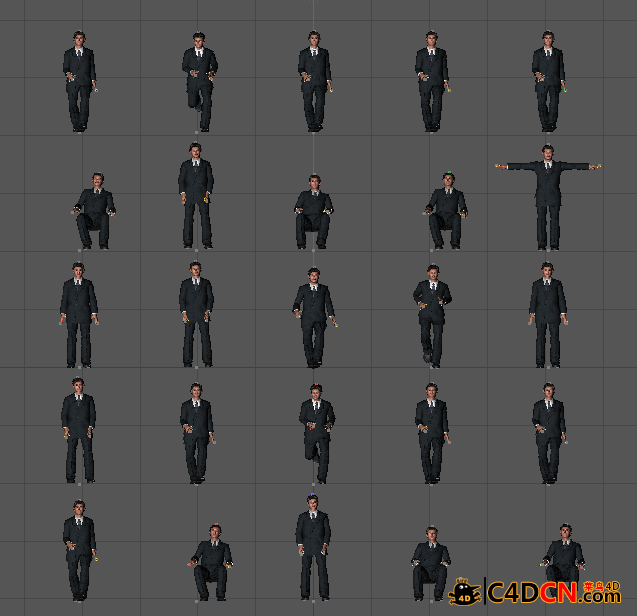 C4D商务男（斜领西装）-16款动作