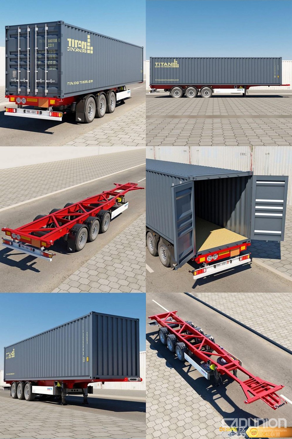 半挂车集装箱C4D模型 Semi-Trailer Container