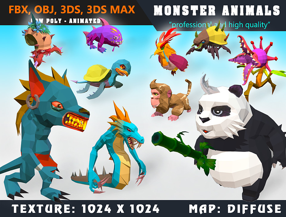 Cubebrush - Low Poly Monster Cartoon Collection 05 Animated