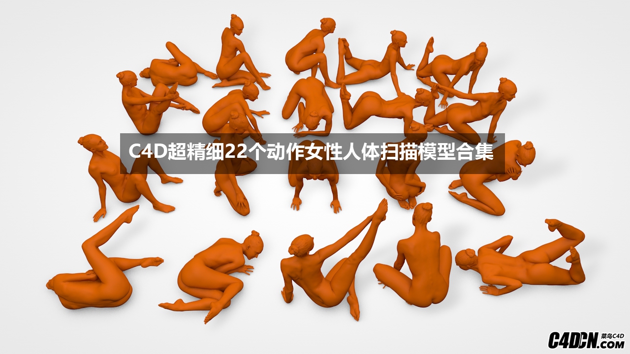 C4D超精细22个动作女性人体扫描模型合集
