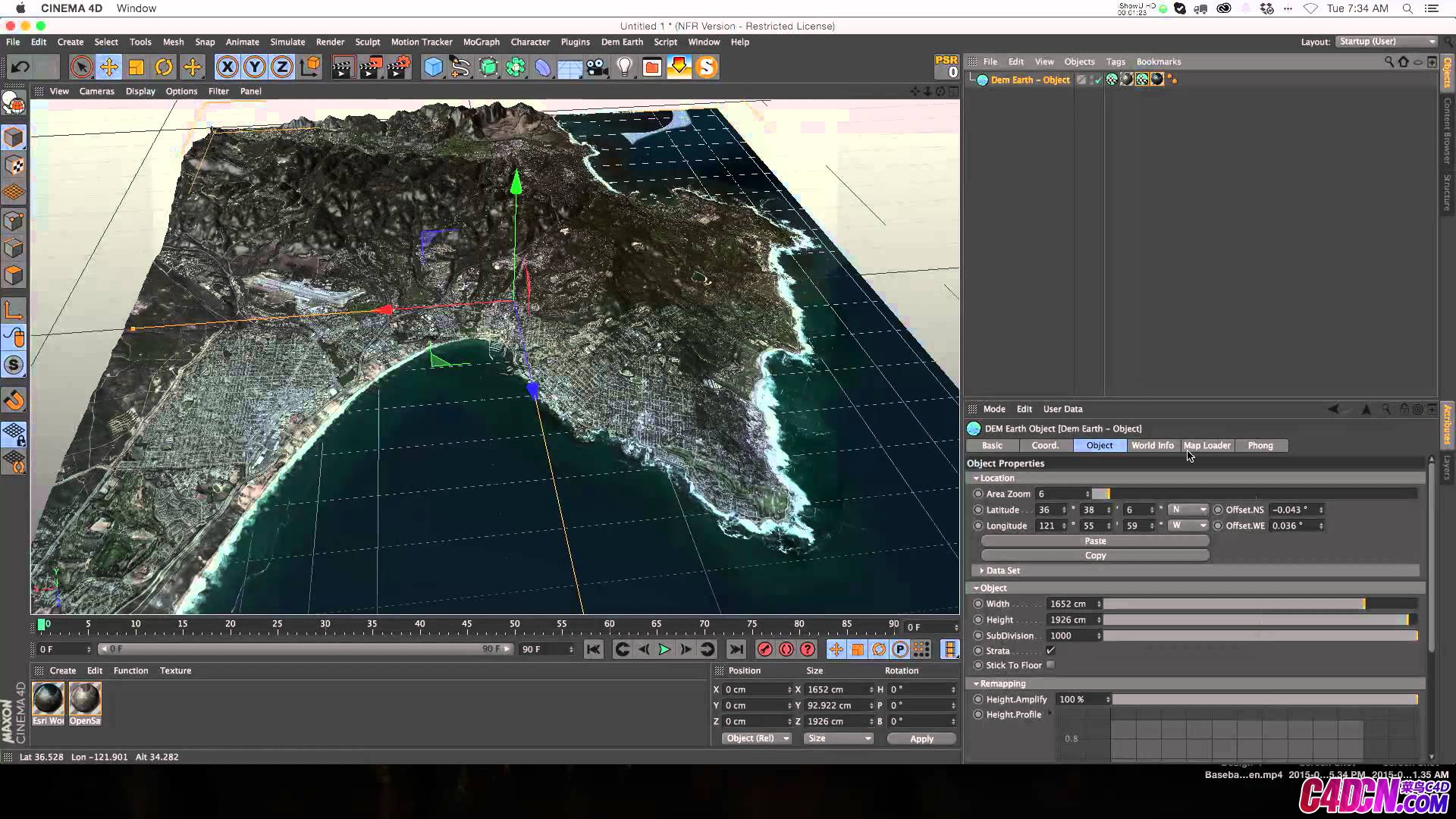 C4D插件教程 Dem Earth地形插件使用教程