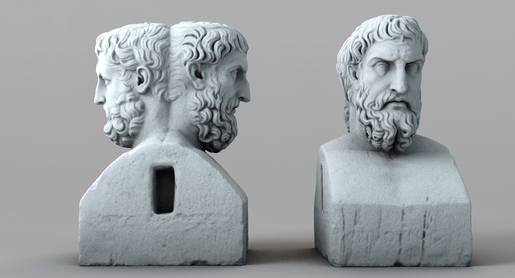 伊壁鸠鲁和梅特罗多洛连体头像石头雕塑C4D模型 Double Herm with Epicurus and Met...