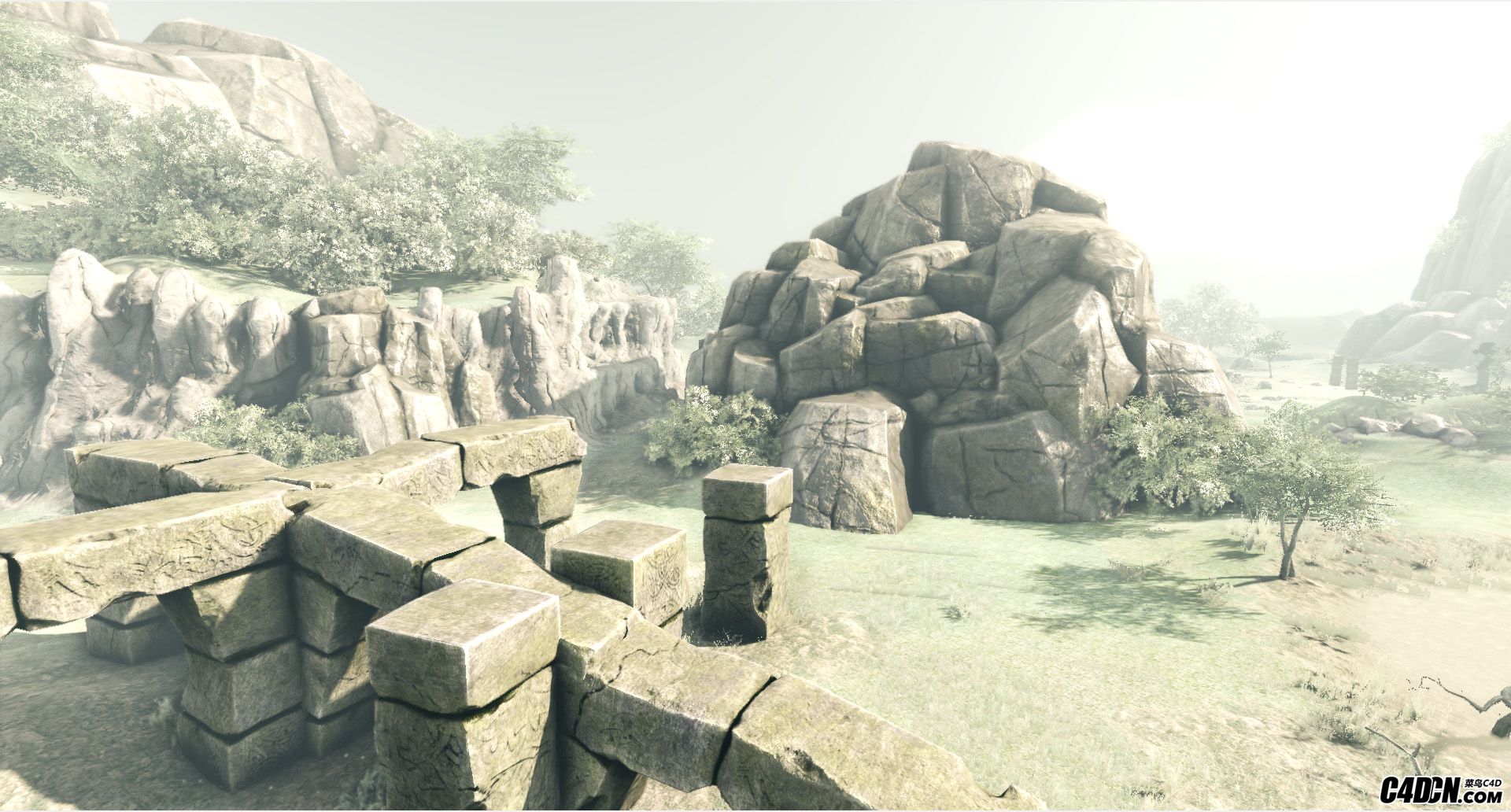 C4D逼真写实石头岩石石块模型2