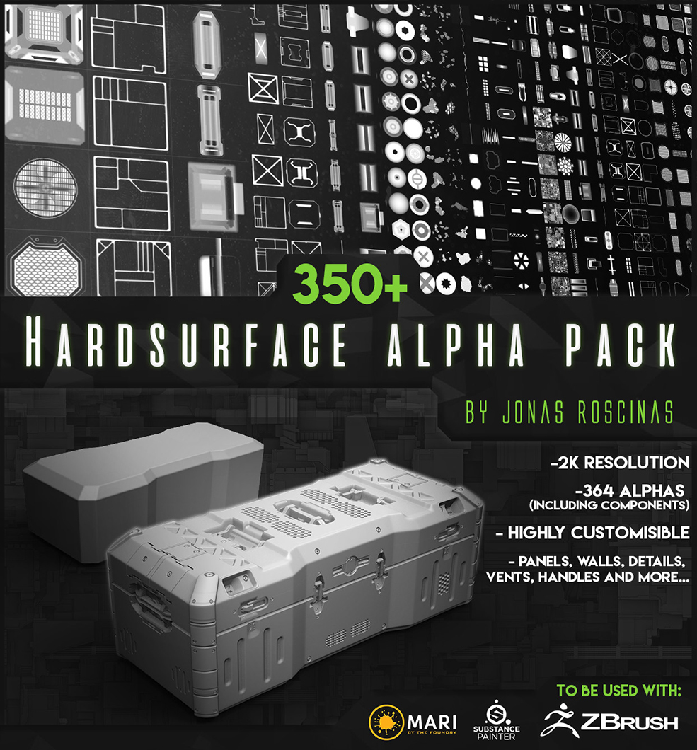 350多个科技感硬面深度置换贴图素材 ArtStation Marketplace – 350+ Hardsurface...