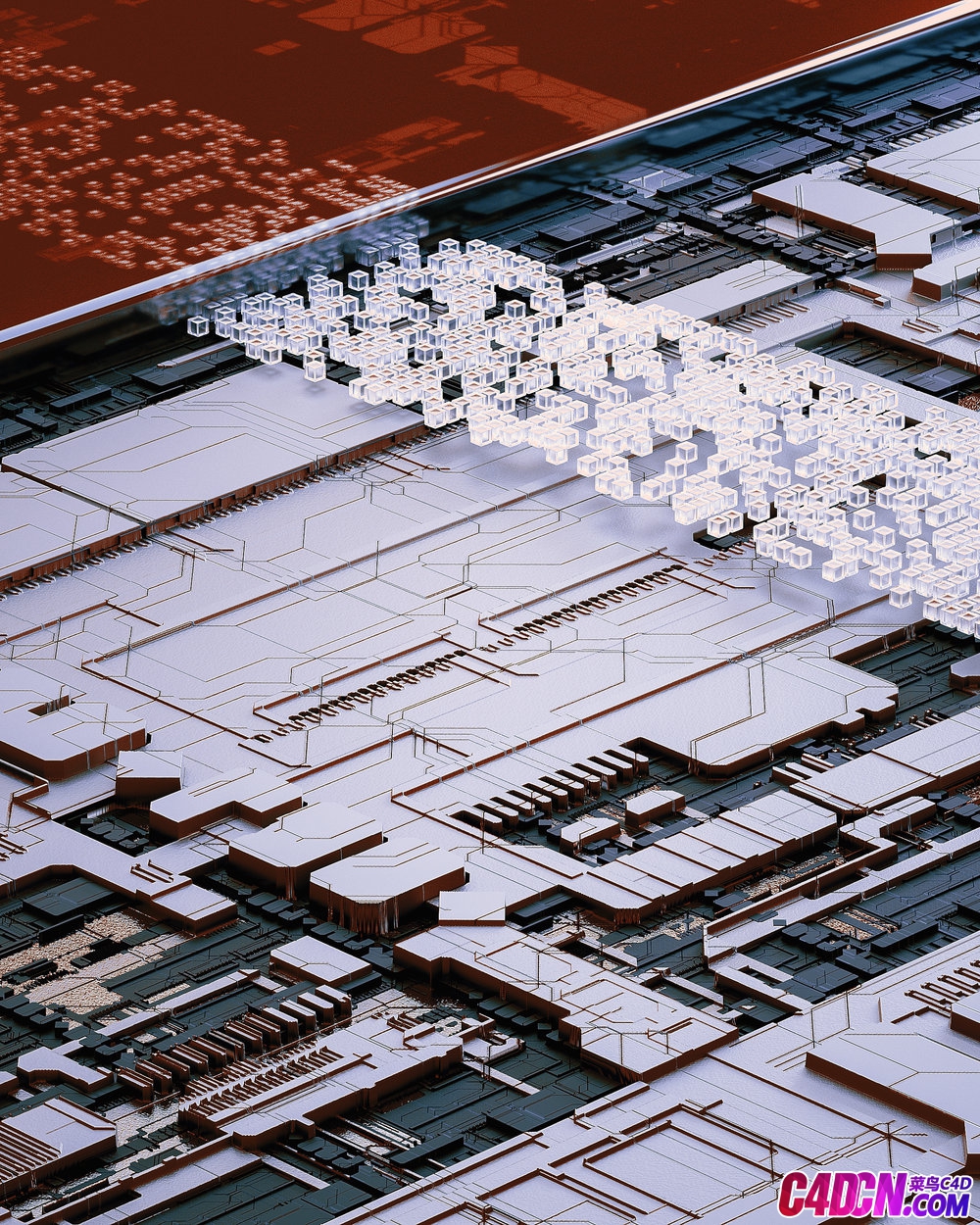 电路板芯片玻璃块C4D工程 Circuit board chip glass block C4D engineering
