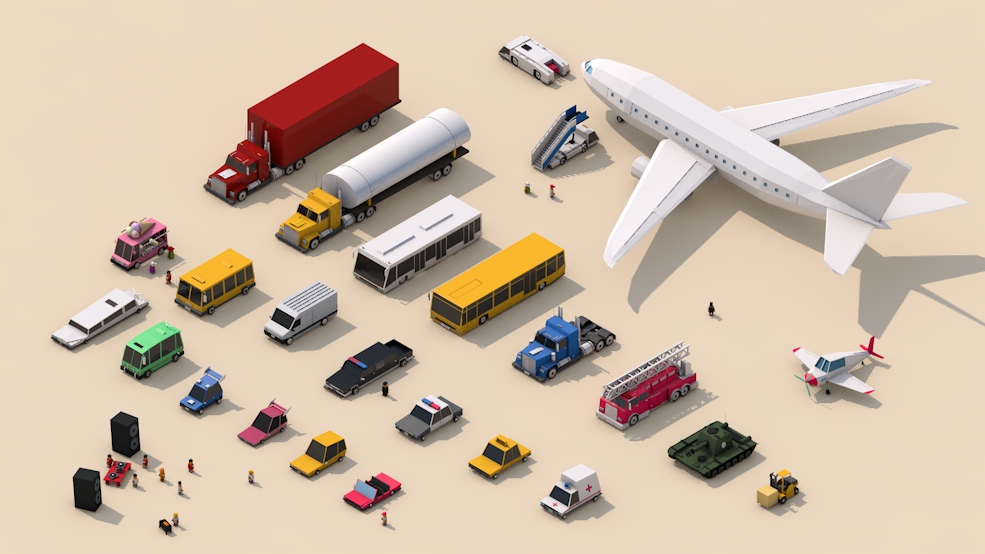 25个Low Poly 低多边形汽车飞机C4D模型(C4D/3DS/FBX/OBJ) Ultimate Low Poly City...