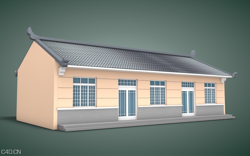 平房、瓦房、居民房屋C4D模型 Cottage 3D model