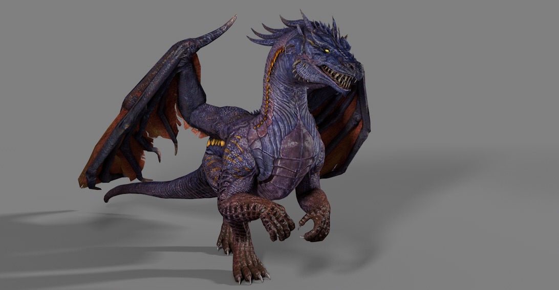 C4D长翅膀的魔龙模型（含绑定+动画）Dragon 3d model