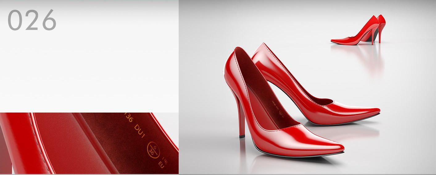 红色女性高跟皮鞋、婚礼红皮鞋C4D模型 High-heeled shoes 3D model