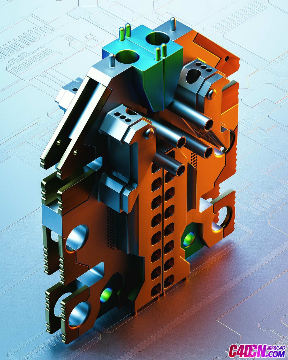 Octane渲染器机器人机械金属零件C4D模型