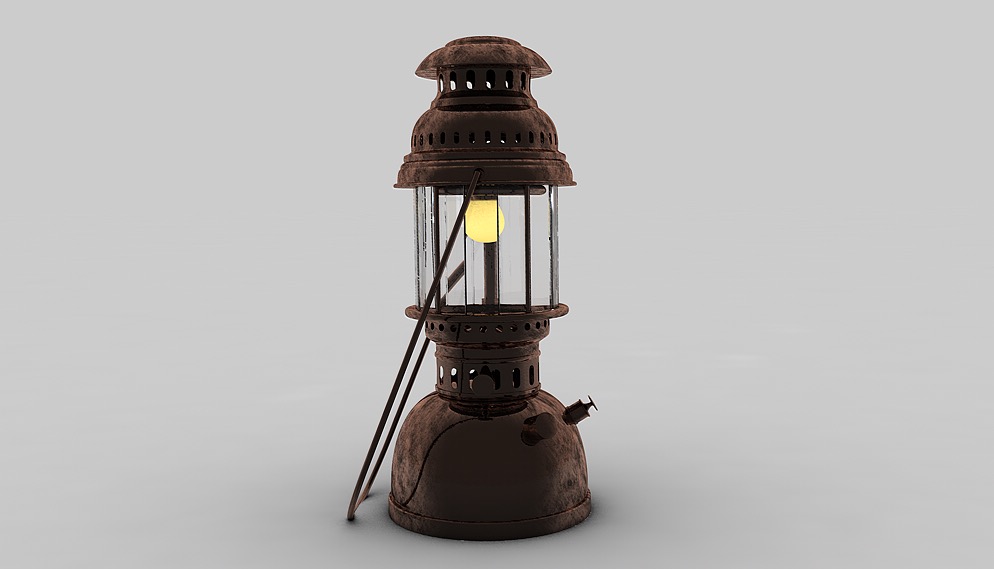 长满铁锈的油灯 煤油灯C4D模型 Petromax Lantern 3D Model