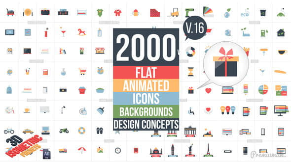 2000个MG扁平化多类型Icon图标场景动画工具包 V16
