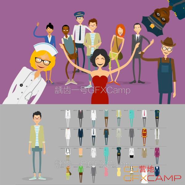 AE模板-扁平化有趣卡通MG动画二维人物角色讲解动画