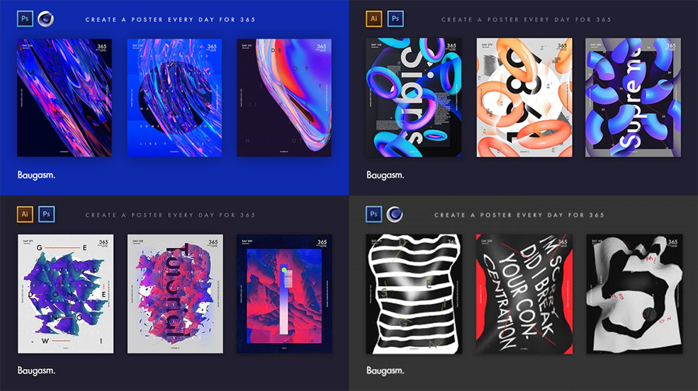 C4D+PS+AI抽像海报制作教程六合集 SkillShare – Baugasm Collection Volume 1 –...